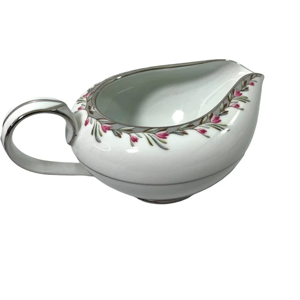 Vintage Noritake Petite 5507 Porcelain China Sugar Bowl & Creamer Gray Pink‎